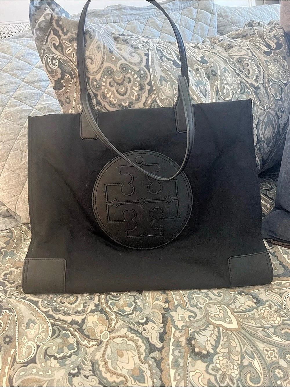 Tory Burch Ella Large Nylon Tote Black
